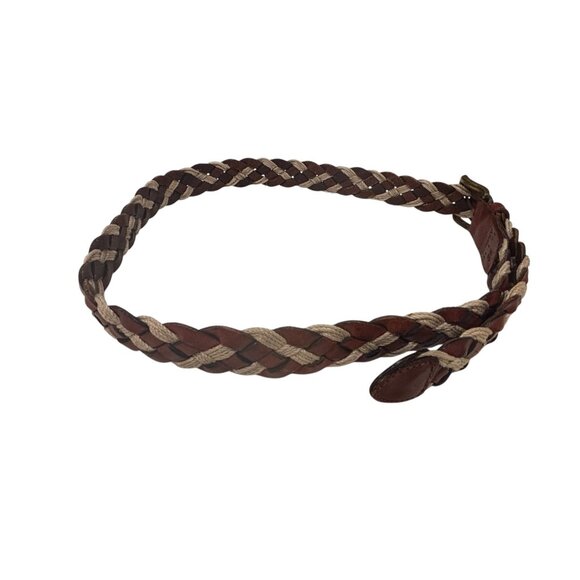 Talbots Woven Leather Belt Brown Green Braided Boho Western XXL 46 Long - Picture 5 of 12